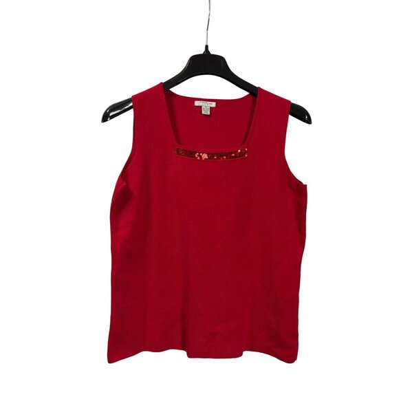Mercer Street Studio XL Red Knit Tank Top Sequin Detail - Picture 1 of 5